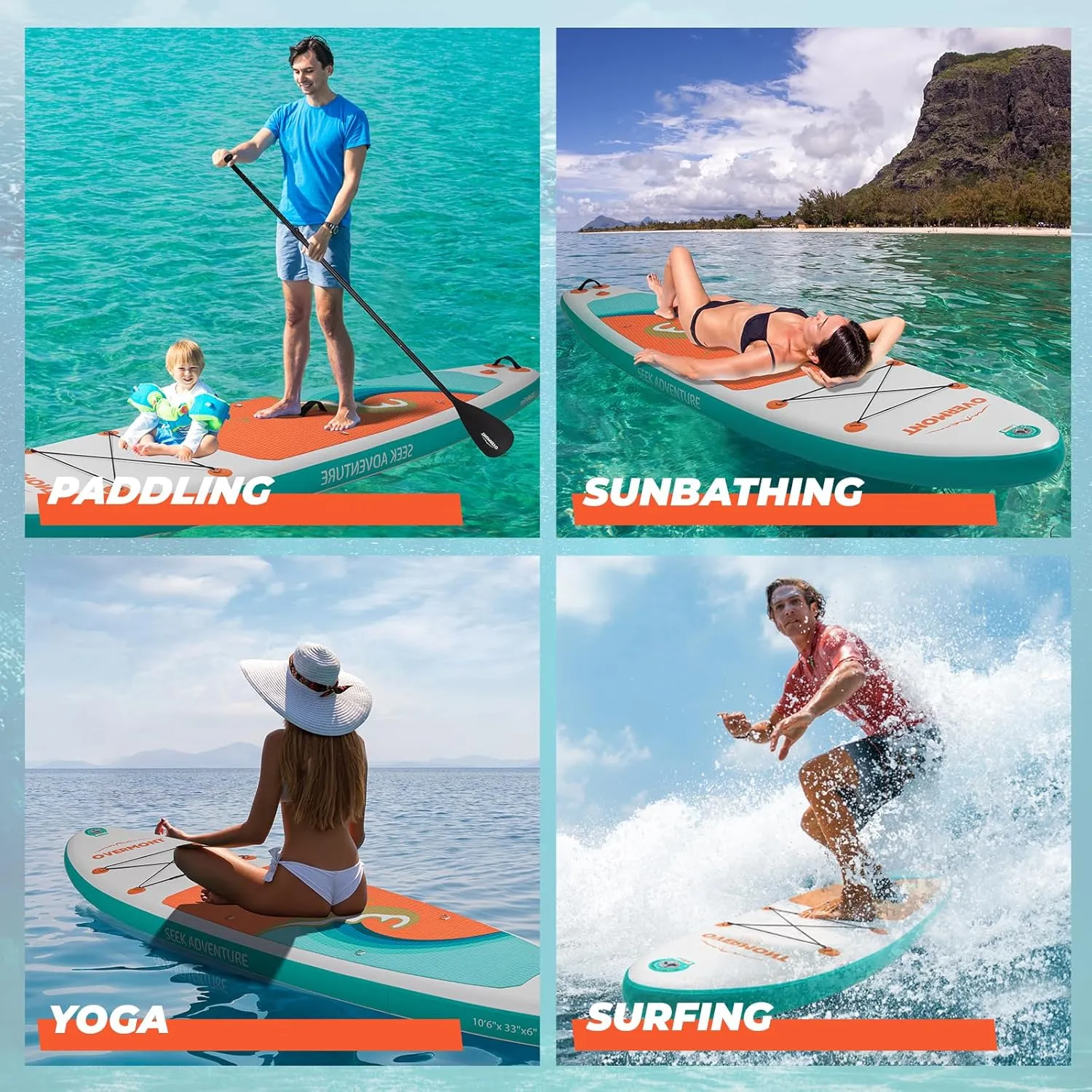 Overmont Inflatable Stand Up Paddle Board with Premium SUP Accessories, 106 Wide Durable Design, Non-Slip Stable Deck for Youth & Adults of All Skill Levels, Leash Paddle & Pump Included