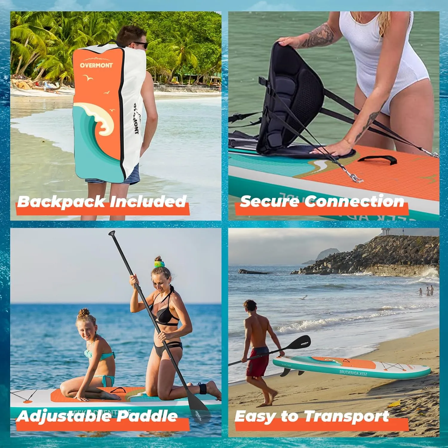 Overmont Inflatable Stand Up Paddle Board with Premium SUP Accessories, 106 Wide Durable Design, Non-Slip Stable Deck for Youth & Adults of All Skill Levels, Leash Paddle & Pump Included