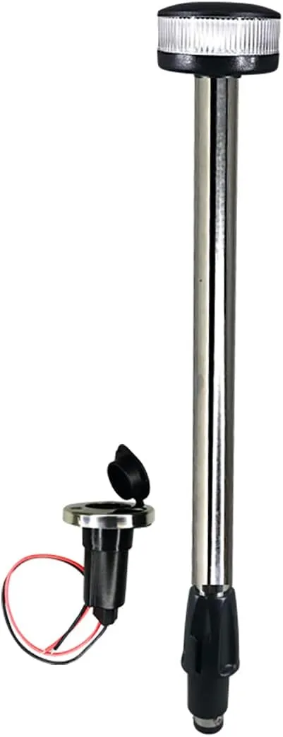 Pactrade Marine All Round LED, Stern Light, Anchor Light, Pole Light LED Boat Navigation Light with Standard Pole 22'' with Removable 2-Pin Fixed Plug-in Base USCG 2NM for Pontoon, Fishing Boats