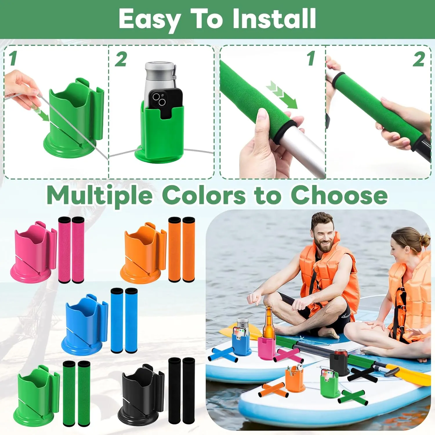 Paddle Board and Kayak Cup Holder, Paddle Grips, Paddle Board and Kayak Accessories Kit (Green)