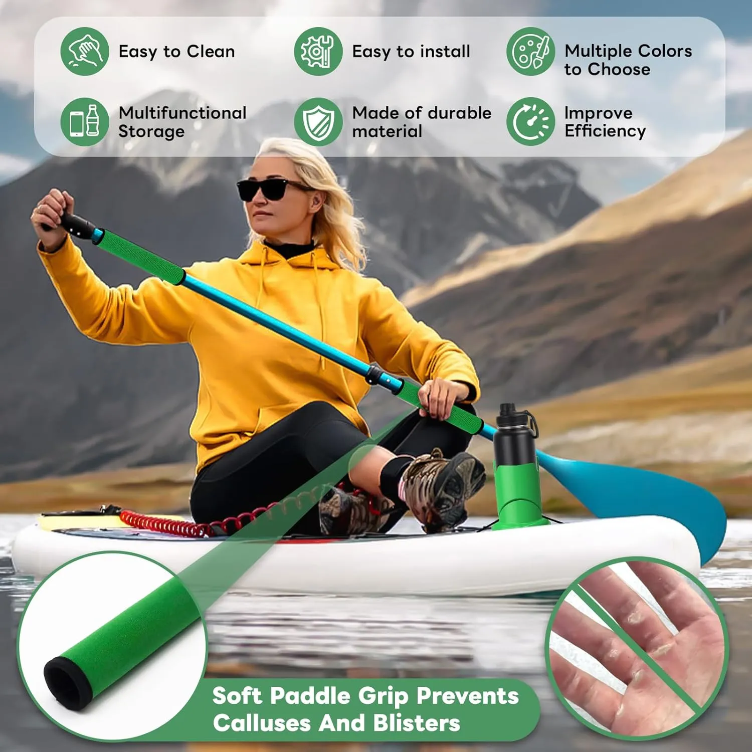Paddle Board and Kayak Cup Holder, Paddle Grips, Paddle Board and Kayak Accessories Kit (Green)