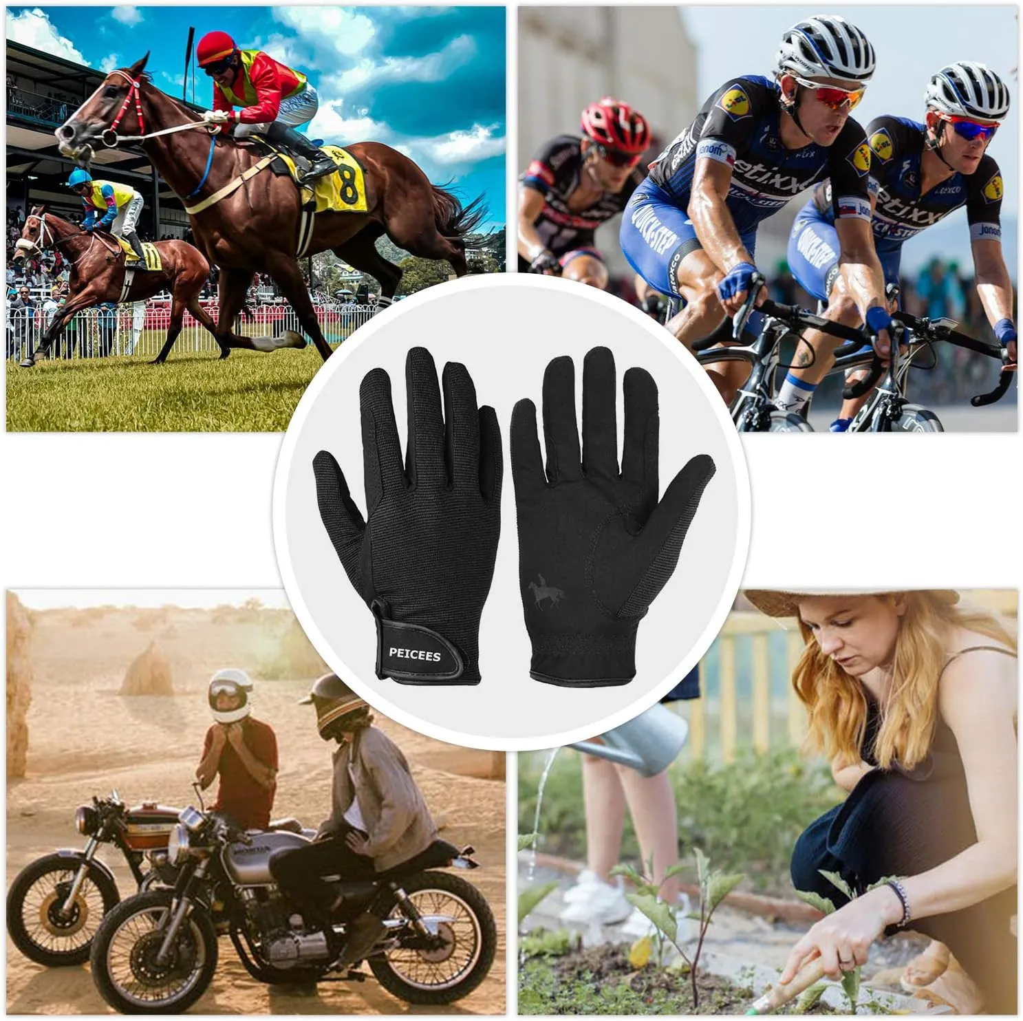 Peicees Horseback Riding Gloves - Professional Equestrian Gloves for Women, Men, Kids - Touchscreen, Cycling, Motorcycle & Outdoors - Black Coffee