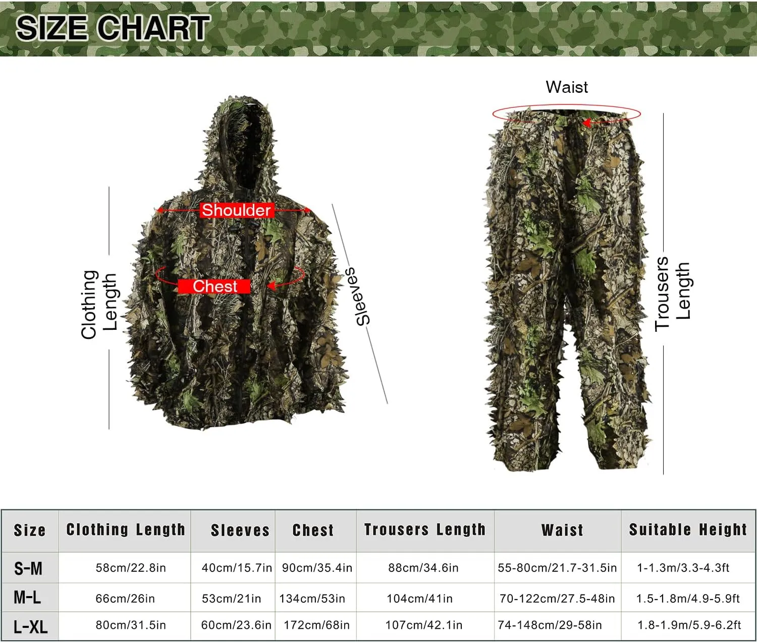 PELLOR Outdoor Camo Ghillie Suits, 3D Leafy Hooded Hunting Airsoft Camouflage Gillies Suits for Kids & Adults