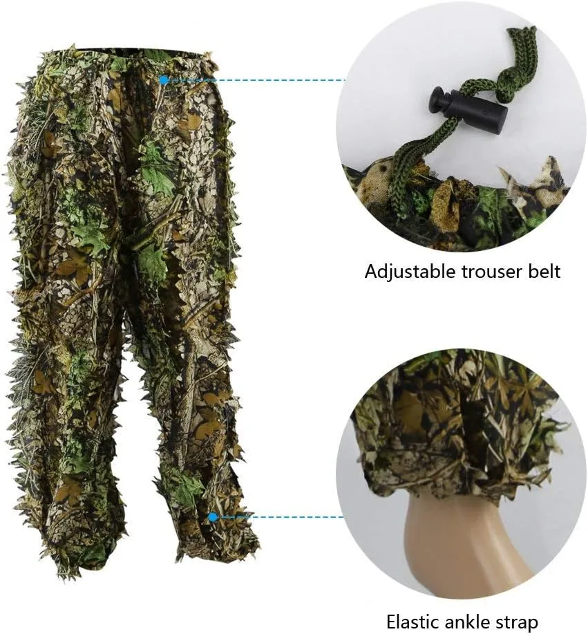 PELLOR Outdoor Camo Ghillie Suits, 3D Leafy Hooded Hunting Airsoft Camouflage Gillies Suits for Kids & Adults