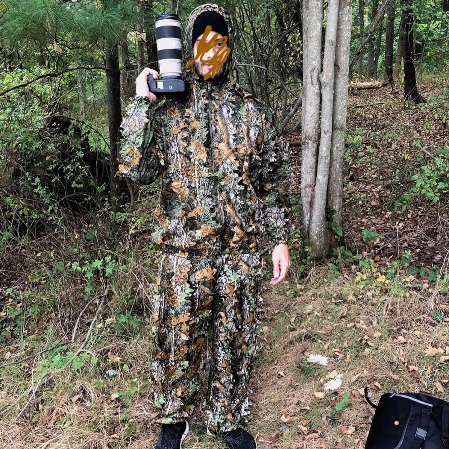 PELLOR Outdoor Camo Ghillie Suits, 3D Leafy Hooded Hunting Airsoft Camouflage Gillies Suits for Kids & Adults