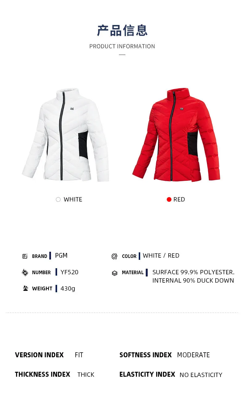 PGM YF520 ladies warm golf jackets wholesale duck down full zip women logo golf jacket