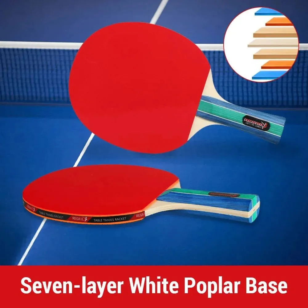 Ping Pong Paddles Set 4 Wooden Table Tennis Rackets with 8 Standard-sized 3-Star Ping Pong Balls for Indoor Outdoor Game