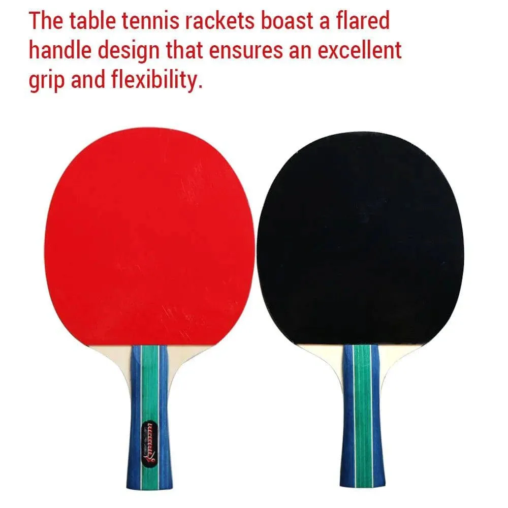 Ping Pong Paddles Set 4 Wooden Table Tennis Rackets with 8 Standard-sized 3-Star Ping Pong Balls for Indoor Outdoor Game