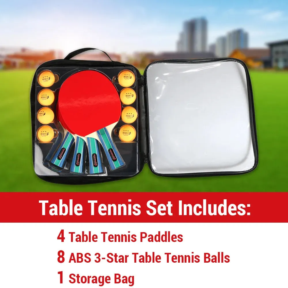 Ping Pong Paddles Set 4 Wooden Table Tennis Rackets with 8 Standard-sized 3-Star Ping Pong Balls for Indoor Outdoor Game