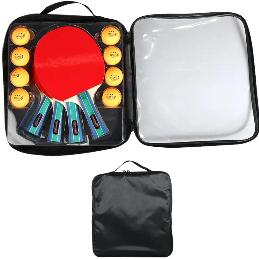 Ping Pong Paddles Set 4 Wooden Table Tennis Rackets with 8 Standard-sized 3-Star Ping Pong Balls for Indoor Outdoor Game