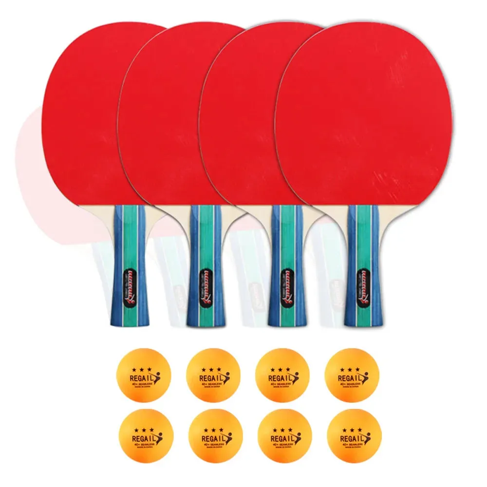 Ping Pong Paddles Set 4 Wooden Table Tennis Rackets with 8 Standard-sized 3-Star Ping Pong Balls for Indoor Outdoor Game