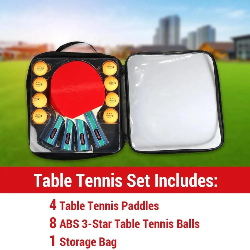Ping Pong Paddles Set 4 Wooden Table Tennis Rackets with 8 Standard-sized 3-Star Ping Pong Balls for Indoor Outdoor Game