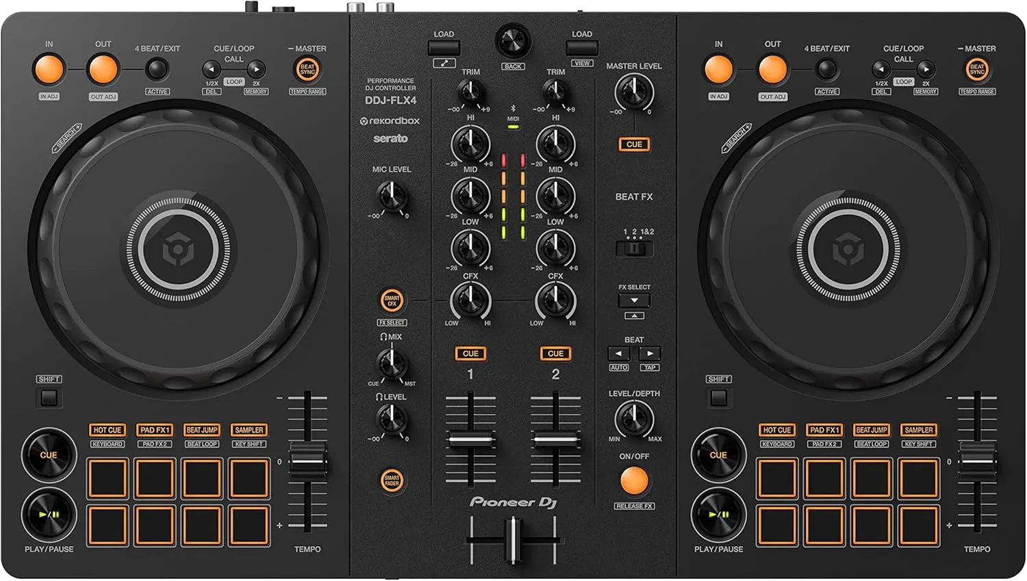 Pioneer DJ DDJ-FLX4 2-deck rekordbox and Serato DJ Controller - Graphite
