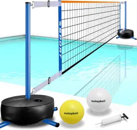Pool Volleyball Net - Portable Indoor/Outdoor Swimming Pool Volleyball Net System with 2 Water Volleyballs and Heavy Duty Base.Adjustable Length 15-25FT for Pickleball Net and Tennis Net