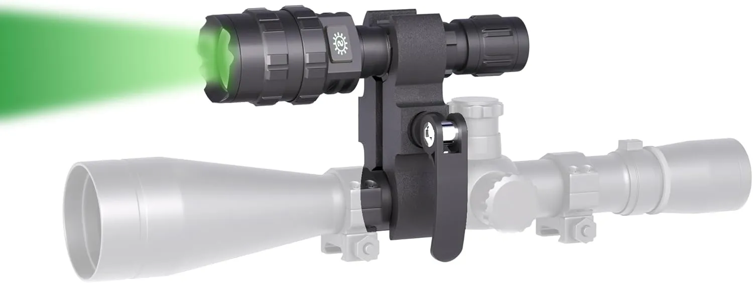 POVAST PVL2-2 Zoomable Green Light Rechargeable Led Flashlight with Scope Mount, 1200 lumens Outdoor Bright Torch Light with Battery for Hunting