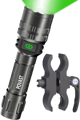 POVAST PVL2-2 Zoomable Green Light Rechargeable Led Flashlight with Scope Mount, 1200 lumens Outdoor Bright Torch Light with Battery for Hunting