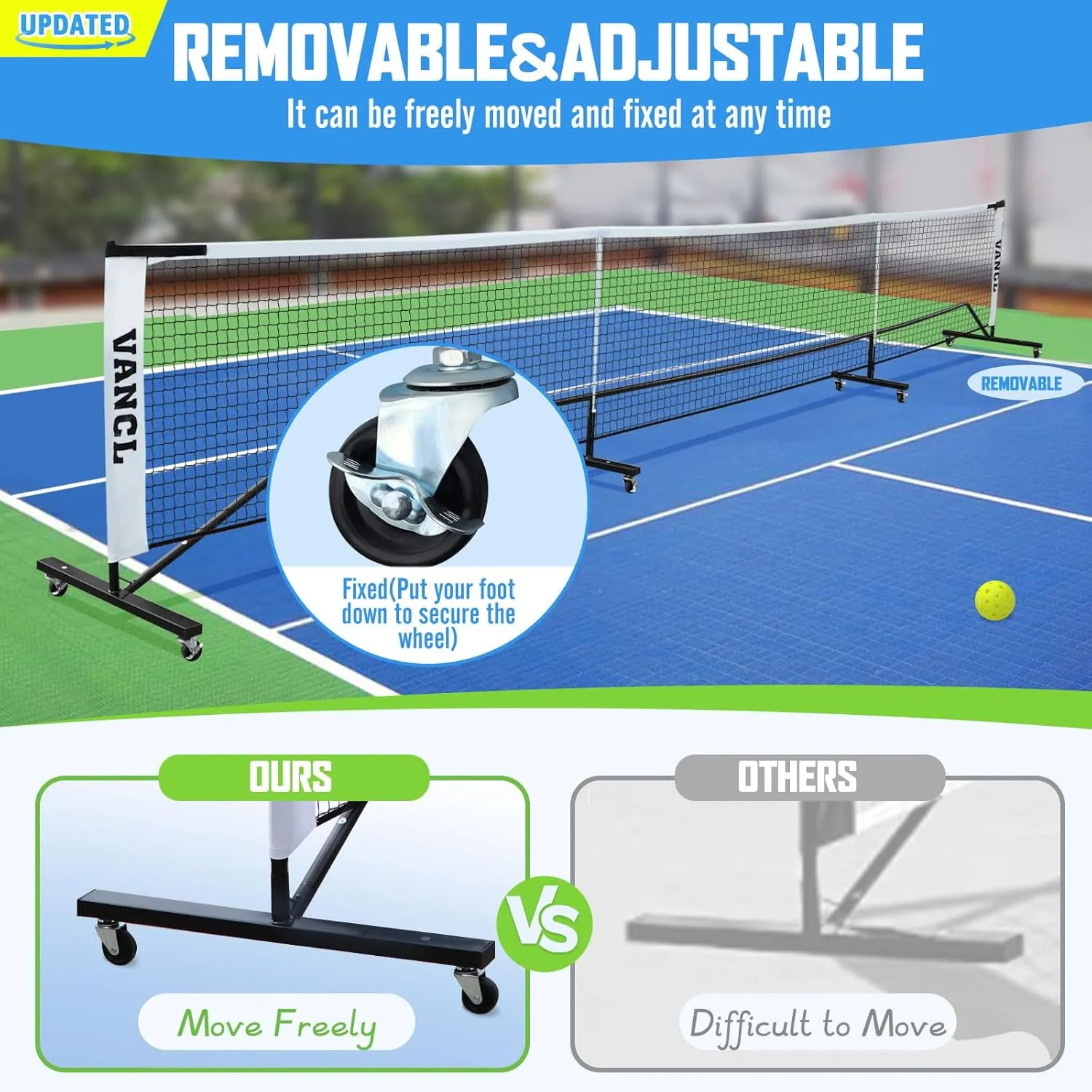Pro Pickleball Net Portable with Wheels  22ft Heavy Duty Pickleball Net System with Sturdy Aluminum Frame for Outdoor & Indoor  Nylon Net & Carrying Bag for Pickleball, Tennis, Badminton