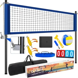 Professional Outdoor Volleyball Net Set with Adjustable Poles & Anti-Sag Design, Portable Volleyball Net Includes Beach Fixed Plate, Scoreboard, Boundary Line and Carry Bag for Backyard Beach Grass