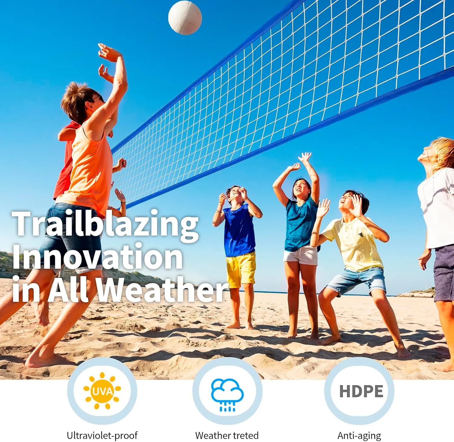 Professional Volleyball Net Outdoor Heavy Duty, All Weather Enhanced, Extended Stainless Steel Cable, Extra Thick Borders, for Backyard Beach Pool Indoor Outdoor- Regulation 32x3FT (Net Only)