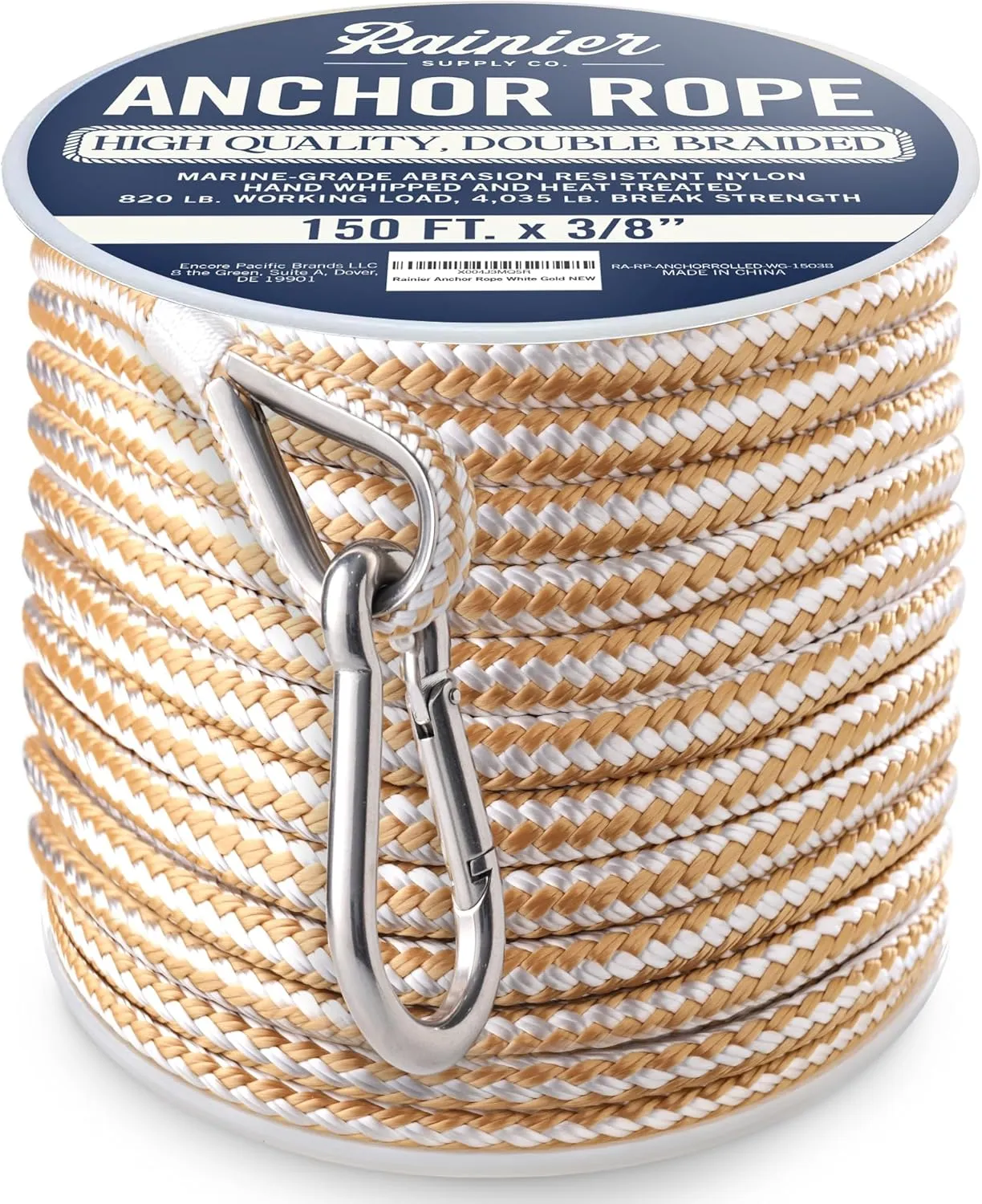 RainierSupplyCo Boat Anchor Rope - Double Braided Marine Rope Anchor Line - 100/150 / 200/300 ft Nylon Boating Line with 316 Stainless Steel Thimble and Heavy Duty Marine Grade Snap Hook