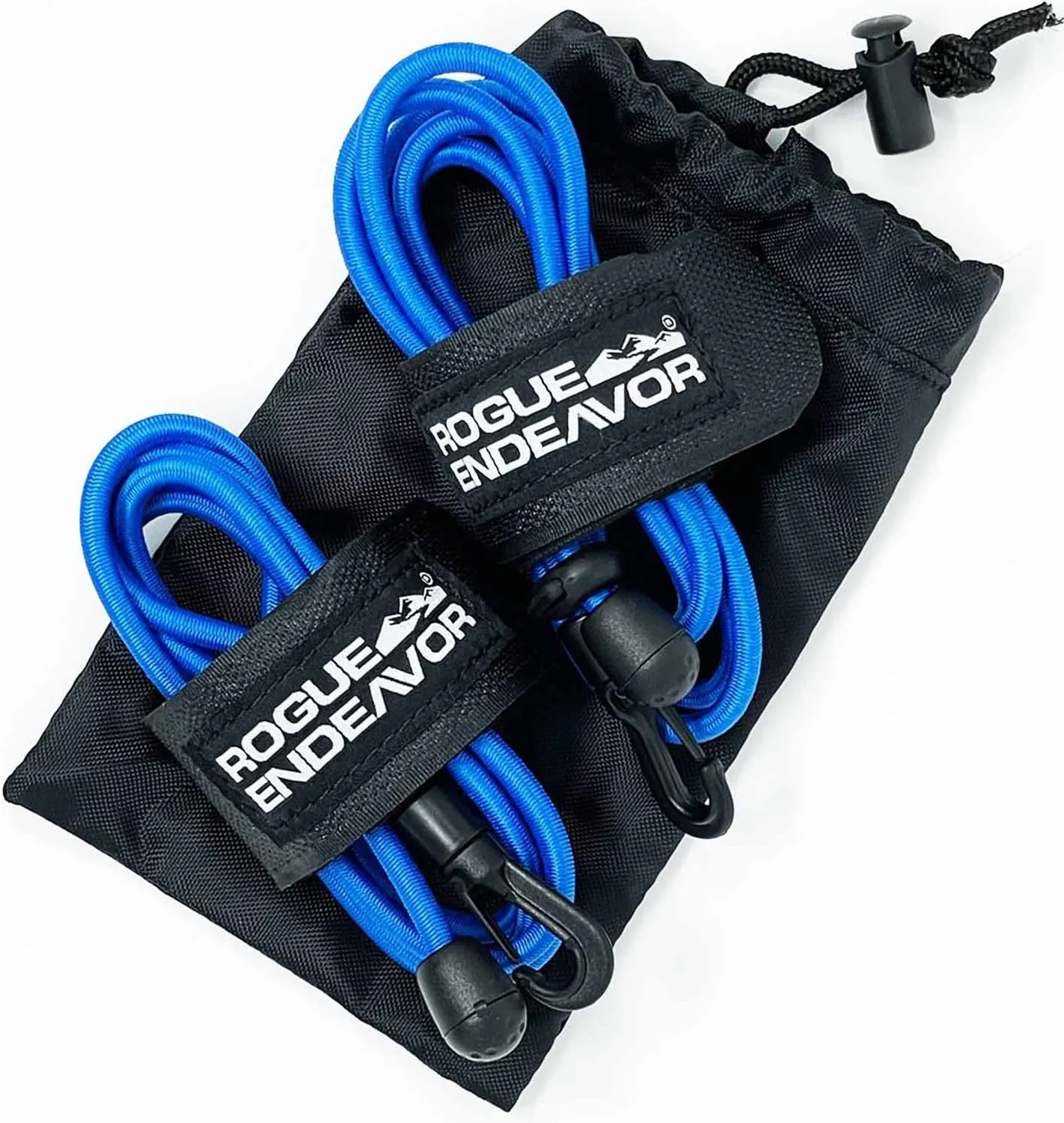Rogue Endeavor Rod Leash & Paddle Leash Kit, set of 2, Kayak Fishing & Paddle Boarding- 48" Shock Cord Bungee, Quick Release Clip, Neoprene Lined Strap and Carrying Bag (set of 2)