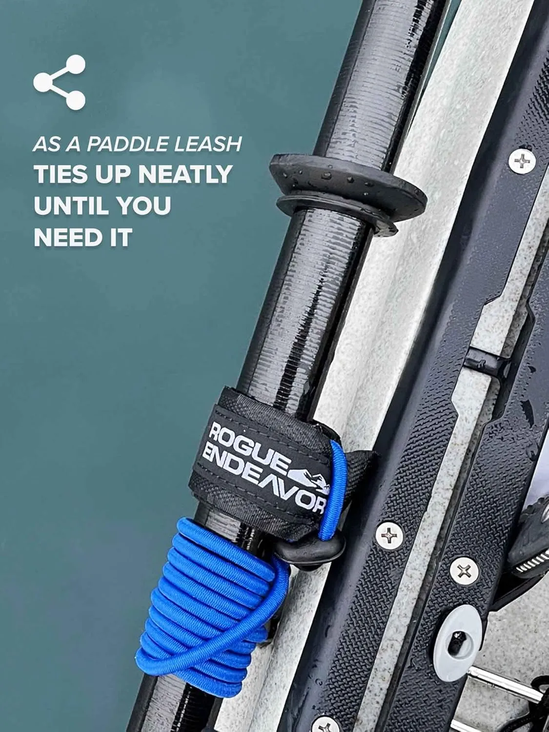 Rogue Endeavor Rod Leash & Paddle Leash Kit, set of 2, Kayak Fishing & Paddle Boarding- 48" Shock Cord Bungee, Quick Release Clip, Neoprene Lined Strap and Carrying Bag (set of 2)