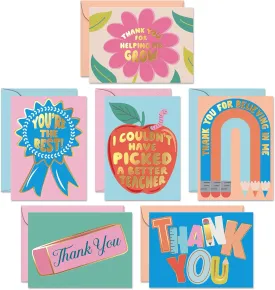 S&O Set of 24 School Teacher Appreciation Cards 2025 - 6 Assorted Thank You Notes - Cute Thanks Messages with Envelopes - Kids Grateful Designs for Mentor & Coach - Gratitude for Professors