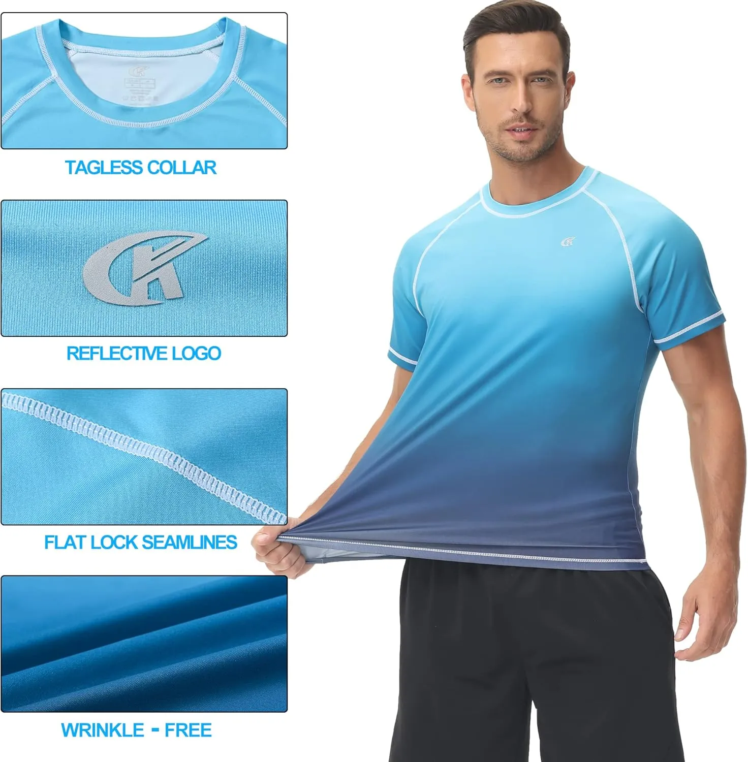 Satankud Men's UPF 50  Rashguard Swim Tee Short Sleeve Running Shirt Swimwear Swim Hiking Workout Shirts