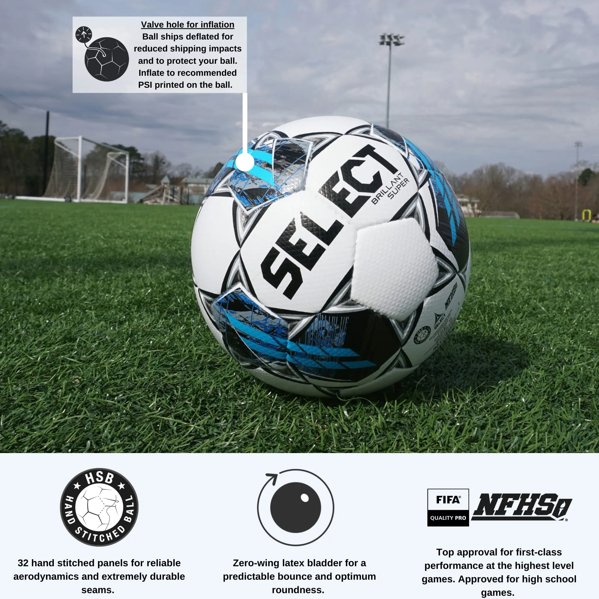 Select Brillant Super V22 Soccer Ball White/Grey/Blue Size 5 FIFA Approved