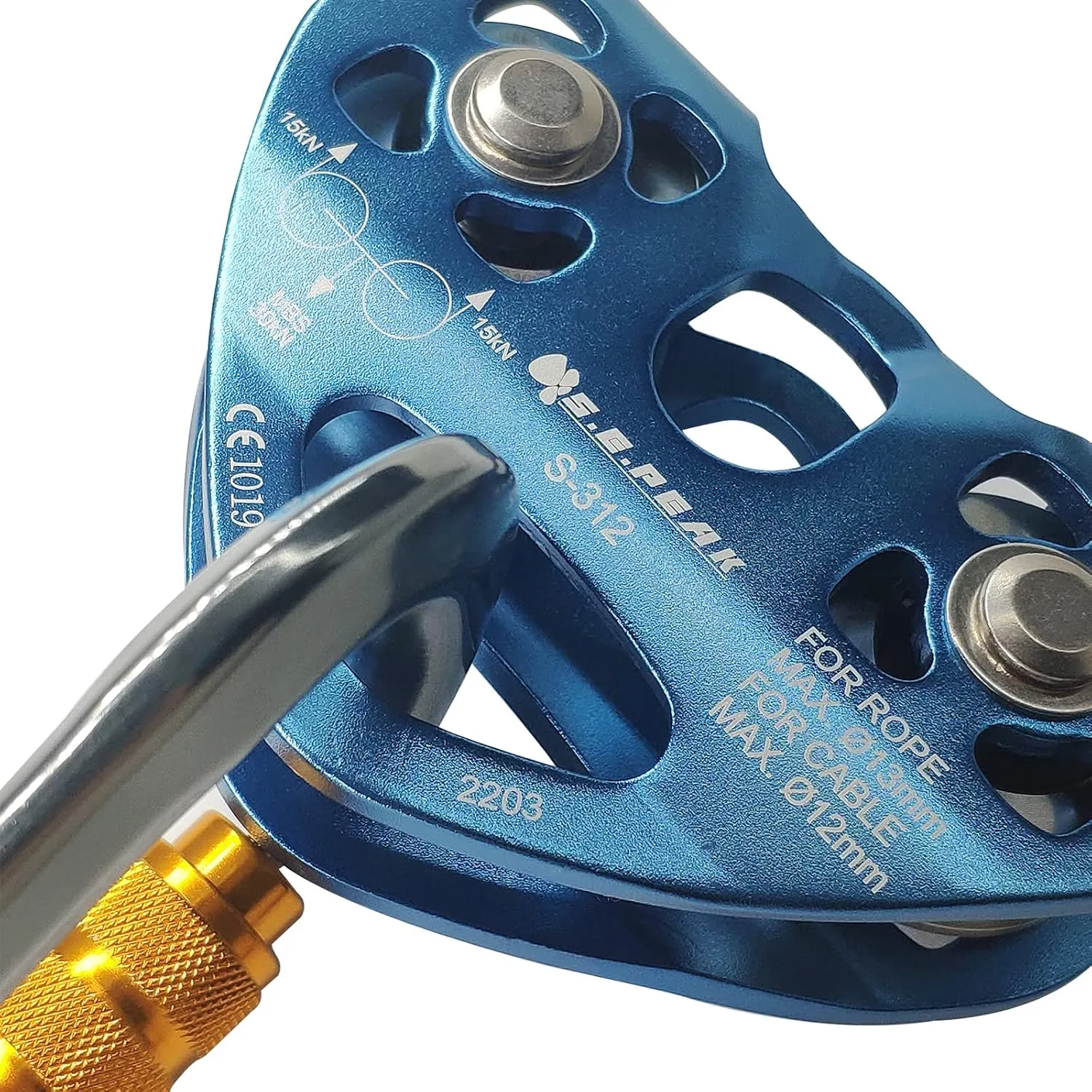 SEPEAK CE 30kN Tandem Speed Double Pulley with 1 Steel 25kN Clip, Zip Line Trolley for Backyard Zipline, Climbing & Rock Rescue Lifting, Fits Cable up to 1/2 Inches/Holds Up to 6750lbs