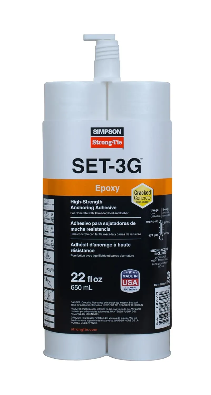 Simpson Strong-Tie SET-3G22-N High-Strength Epoxy Anchoring Adhesive for Threaded Rods, Rebar & Dowels - Superior Bond Strength, Fast Curing, 22 oz Side-by-Side Cartridge
