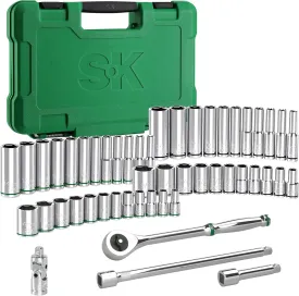 SK 1/4" Drive Socket Set with 216-P Quick-Release Ratchet, 50-Piece, SAE & Metric, SuperKrome Finish, Premium CR-V Construction, with Storage Suitcase
