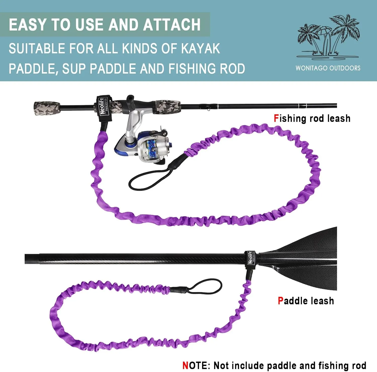 Stretchable Kayak Paddle Leash, Coiled Rod Leash Tool Lanyard for Kayak and SUP Paddles, Fishing Poles Rods