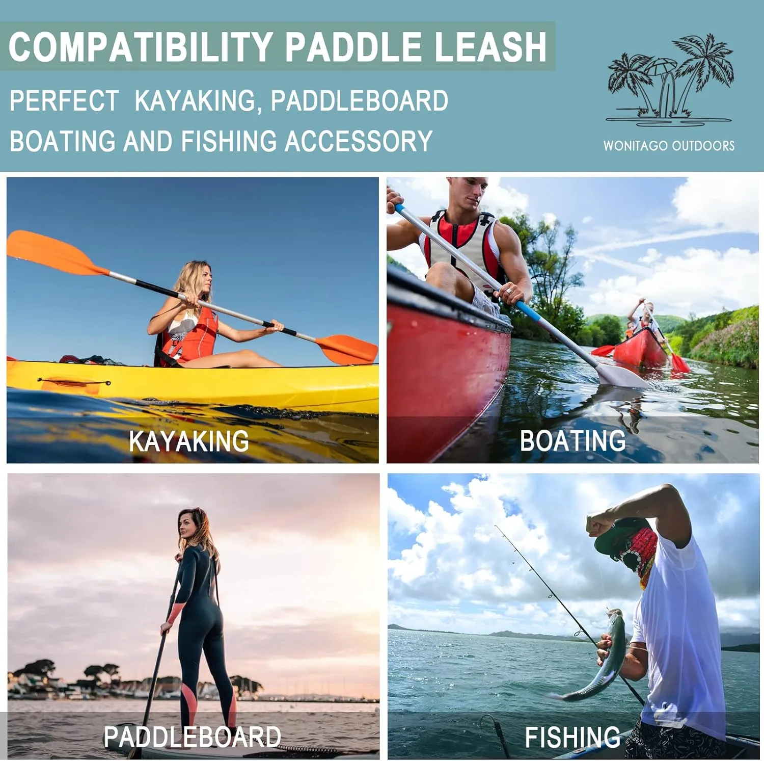 Stretchable Kayak Paddle Leash, Coiled Rod Leash Tool Lanyard for Kayak and SUP Paddles, Fishing Poles Rods