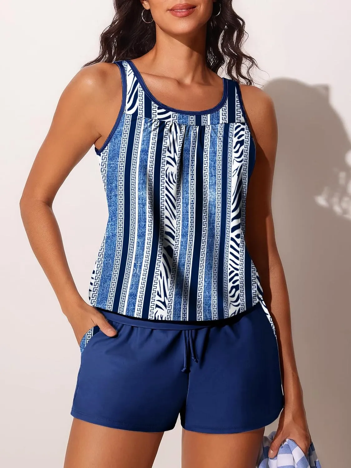 Summer Mae Blouson Women's Tankini Swimsuits Tummy Control Modest 2025 Two Piece with Sporty Pockets Bathing Suits