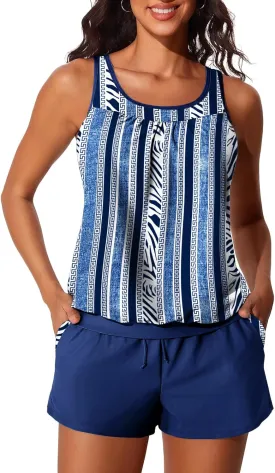 Summer Mae Blouson Women's Tankini Swimsuits Tummy Control Modest 2025 Two Piece with Sporty Pockets Bathing Suits