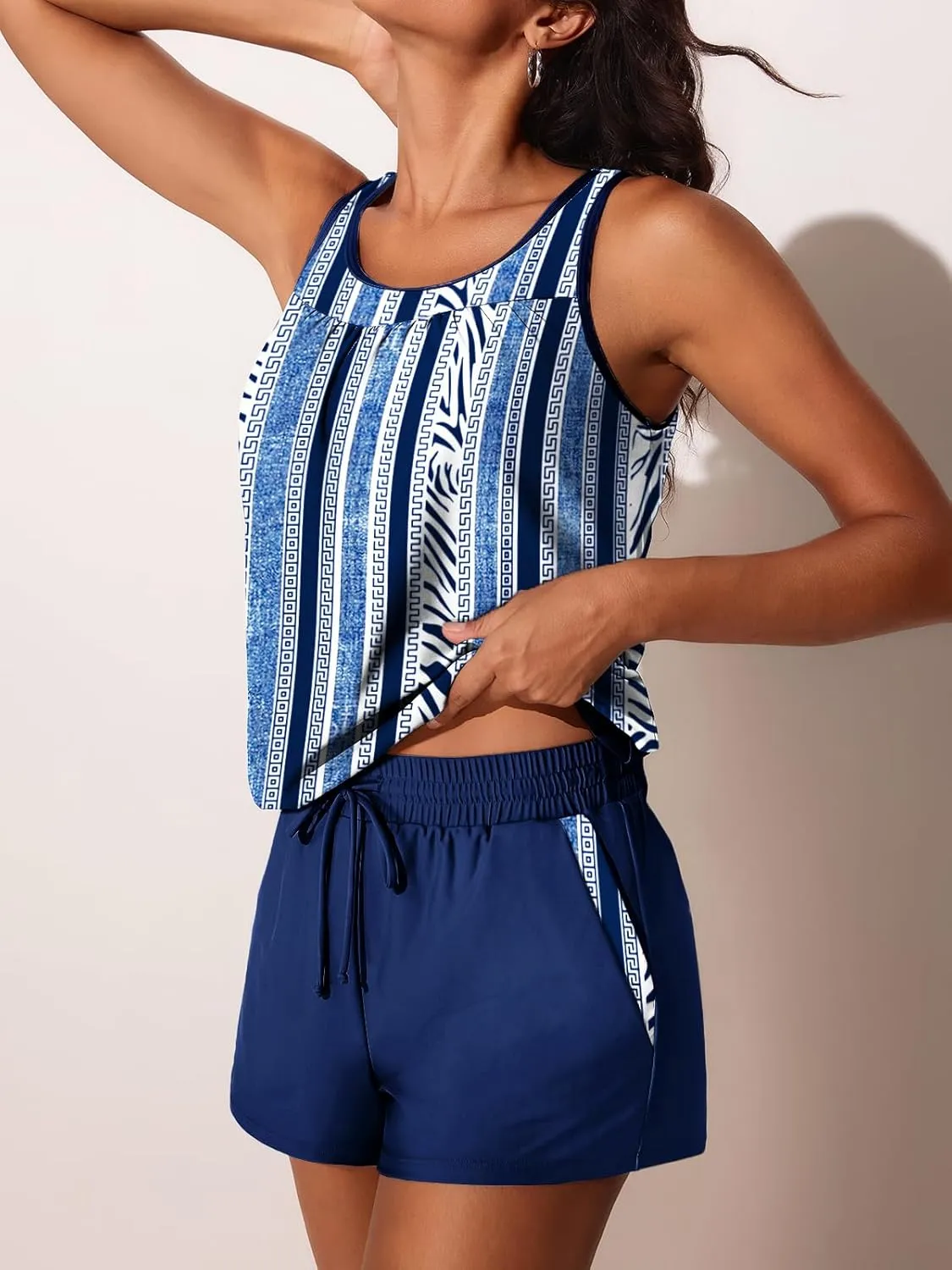Summer Mae Blouson Women's Tankini Swimsuits Tummy Control Modest 2025 Two Piece with Sporty Pockets Bathing Suits