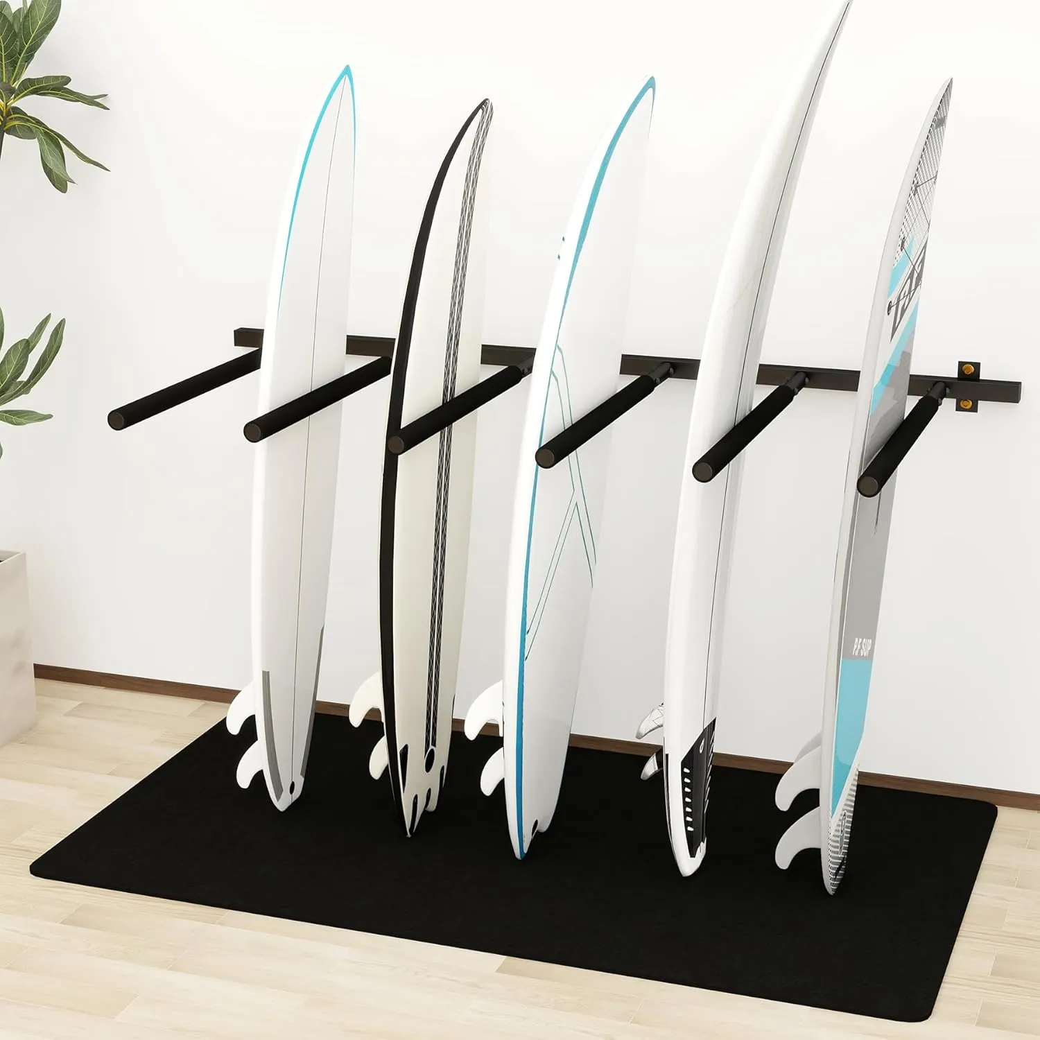 Surfboard Rack Wall Mount 6 Arms/8 Arms, Surfboard Rack for Wall with Rubber Mat, Vertical Paddle Board Storage Holds 6 Boards/8 Boards Storage Mount System at Home and Garage