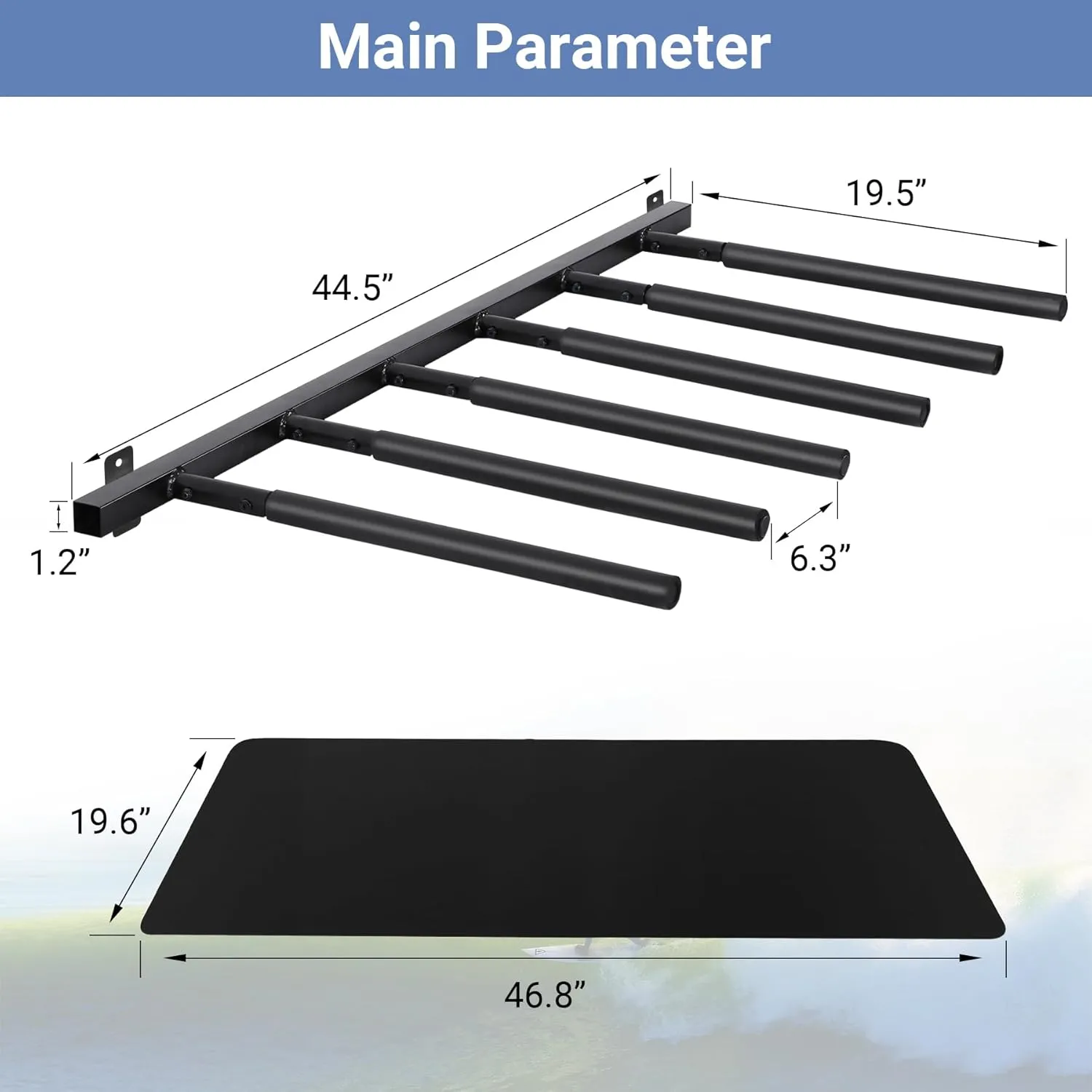 Surfboard Rack Wall Mount 6 Arms/8 Arms, Surfboard Rack for Wall with Rubber Mat, Vertical Paddle Board Storage Holds 6 Boards/8 Boards Storage Mount System at Home and Garage
