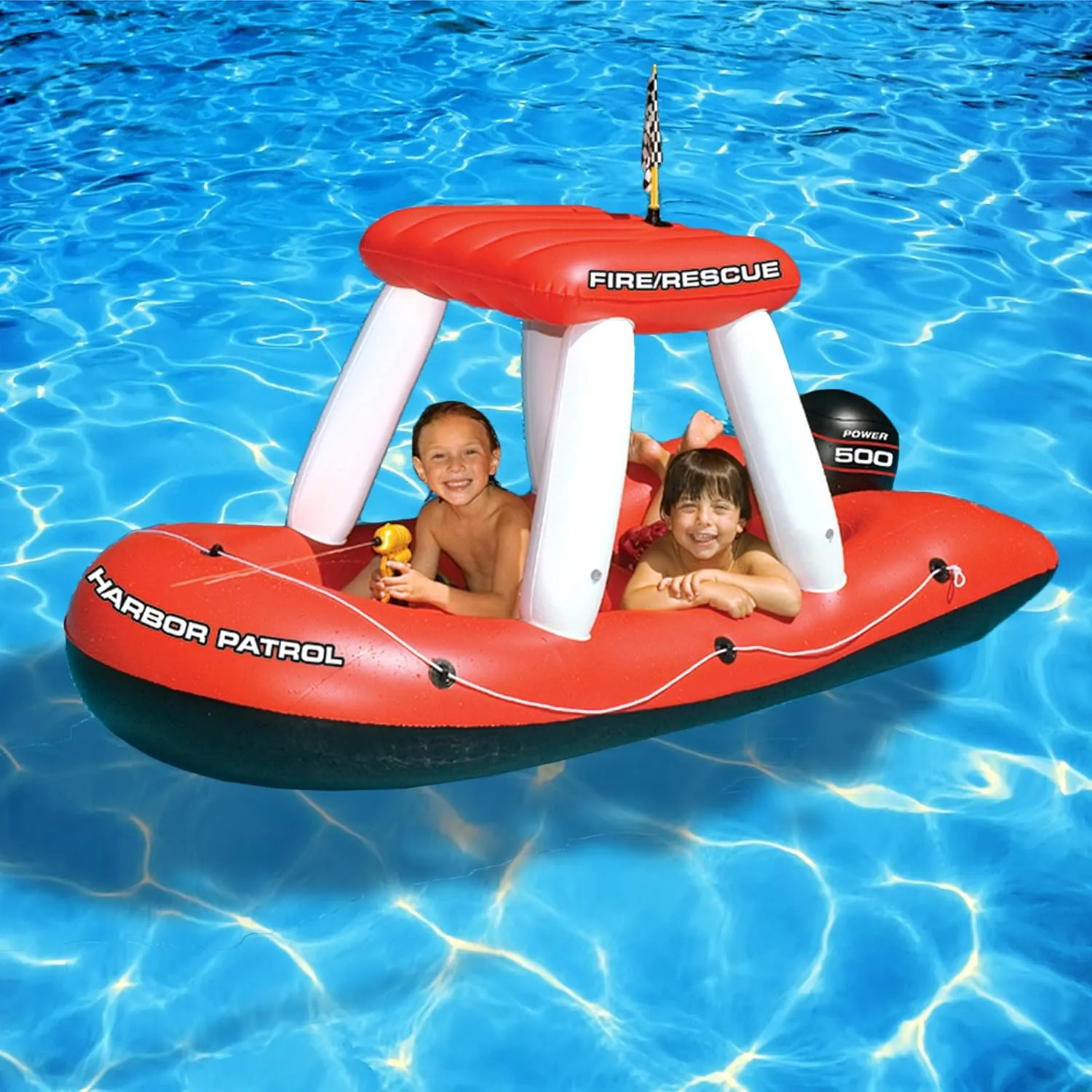 Swimline Fireboat Squirter Inflatable Pool Toy Red/White, 60 X 33 X 32"
