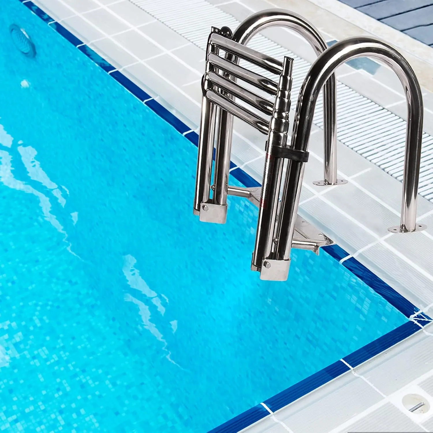 Swimming Pool Dock Ladder Marine Yacht 4 Step Folding Boat Ladder, Heavy Duty Telescoping Ladder Load 440 Pounds, Pontoon Fishing Boat/Floating Dock/Deck Boarding Ladders with Handrail & Hardware