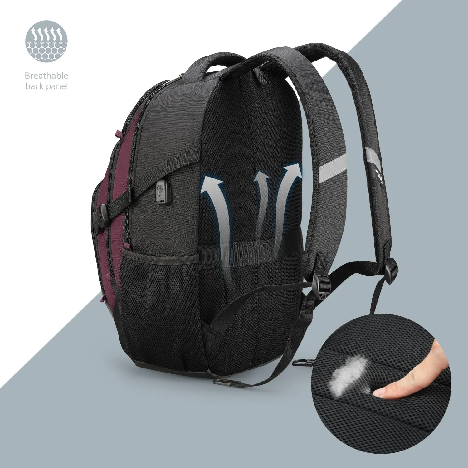 Swissdigital Design Business Laptop Backpack with Smart USB Charging Port, Travel Backpack Fits 15.6 inches Laptops, Water Repellent College Backpack for Men Women, Angola red/Black | SD803
