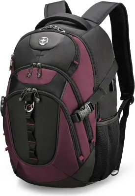 Swissdigital Design Business Laptop Backpack with Smart USB Charging Port, Travel Backpack Fits 15.6 inches Laptops, Water Repellent College Backpack for Men Women, Angola red/Black | SD803