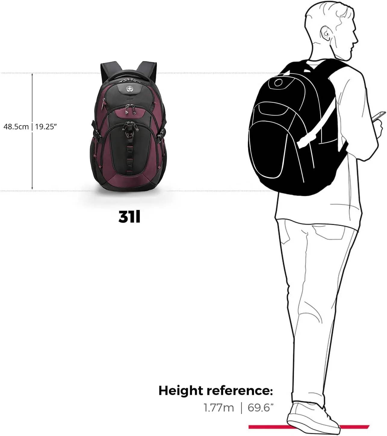 Swissdigital Design Business Laptop Backpack with Smart USB Charging Port, Travel Backpack Fits 15.6 inches Laptops, Water Repellent College Backpack for Men Women, Angola red/Black | SD803
