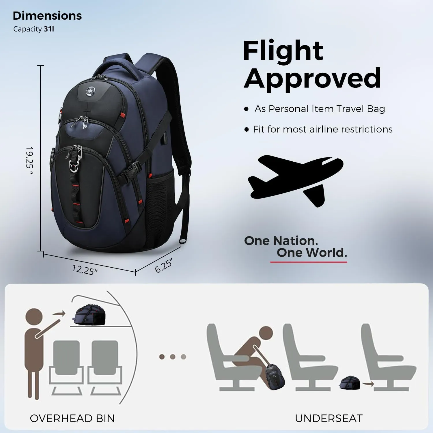 Swissdigital Design Business Laptop Backpack with Smart USB Charging Port, Travel Backpack Fits 15.6 inches Laptops, Water Repellent College Backpack for Men Women, Blue/Black | SD803