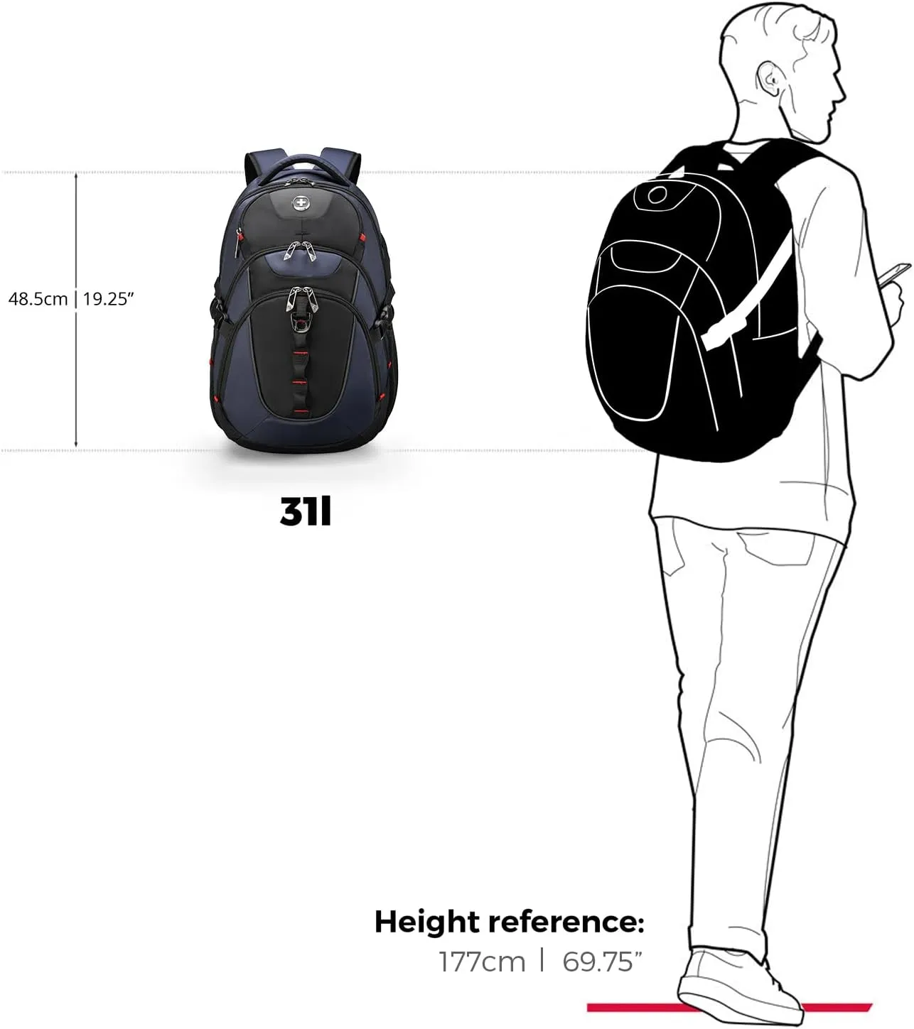 Swissdigital Design Business Laptop Backpack with Smart USB Charging Port, Travel Backpack Fits 15.6 inches Laptops, Water Repellent College Backpack for Men Women, Blue/Black | SD803