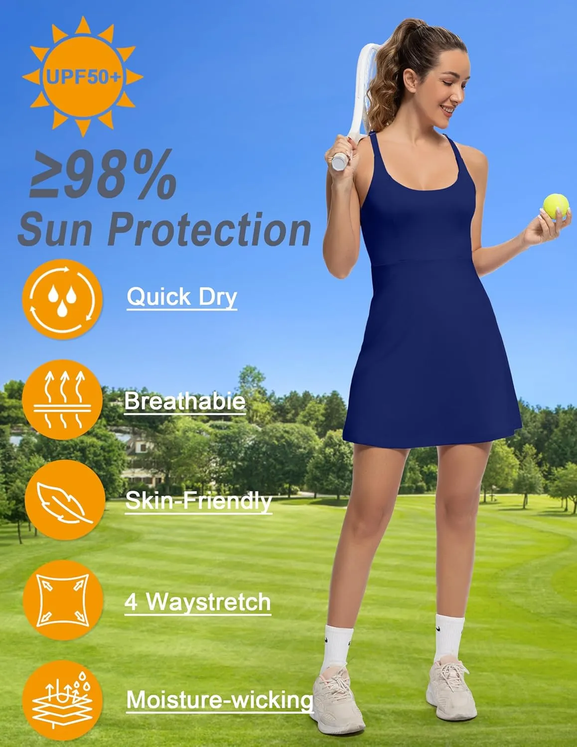 Tennis Dress for Women Athletic Golf Dress with Shorts and Pockets Backless Workout Dress with Adjustable Straps
