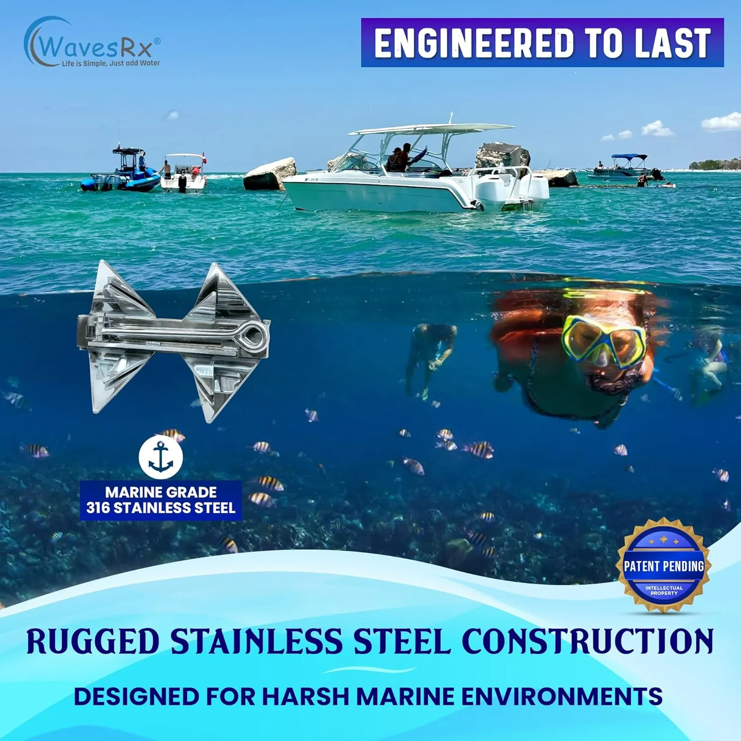 TriAnchor - Stainless Steel Folding PWC & Boat Anchor Kit | Sets Instantly for Effortless Boat & Jet Ski Anchoring | Compact Patent-Pending Design Grips Better Than Plow, Fluke or Box Anchor