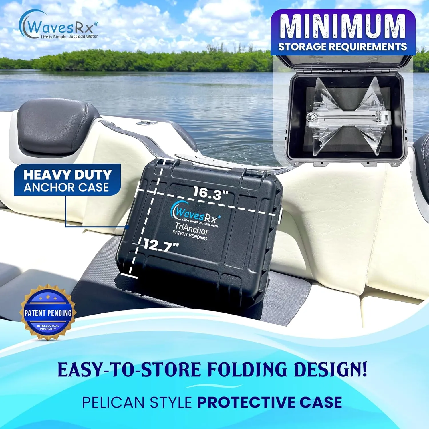 TriAnchor - Stainless Steel Folding PWC & Boat Anchor Kit | Sets Instantly for Effortless Boat & Jet Ski Anchoring | Compact Patent-Pending Design Grips Better Than Plow, Fluke or Box Anchor