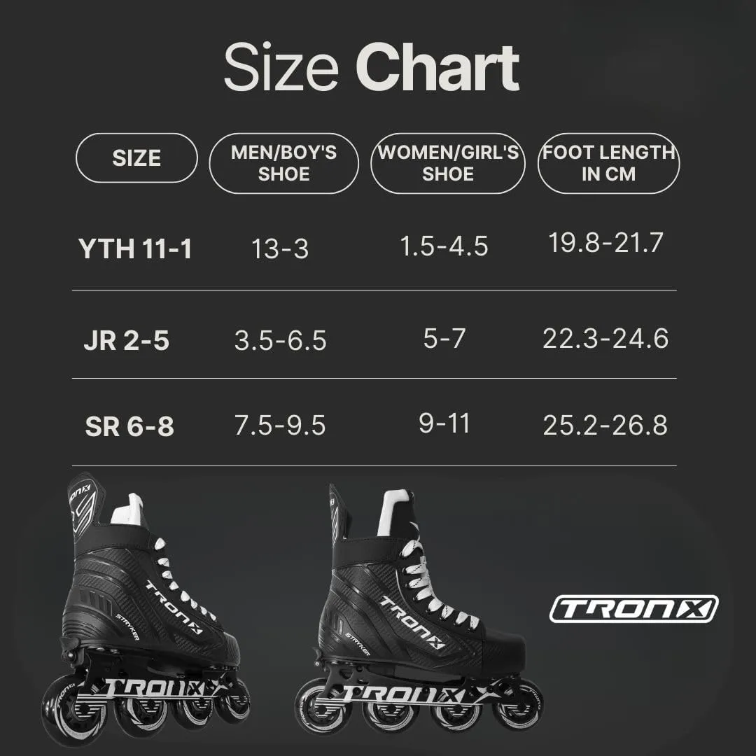 TronX Stryker Adjustable Senior Intermediate Junior Youth Roller Inline Hockey Skates, New for 2024